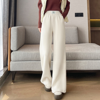 加绒裤子冬季一体加厚绒裤女棉裤外穿2025新款特厚羊羔绒阔腿裤女