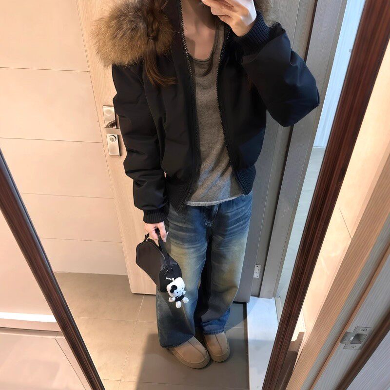 黑色大毛领羽绒棉服女冬季新款连帽加厚收腰棉衣小个子棉袄外套潮