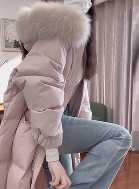 2025巨好看的蓝色羽绒服女款新款冬季长款长过膝冬装保暖棉服外套