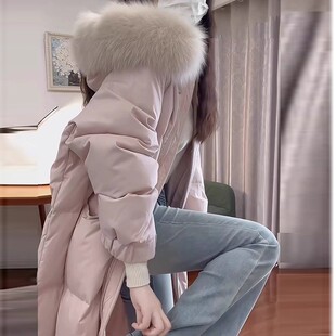 2026巨好看的蓝色羽绒服女款新款冬季长款长过膝冬装保暖棉服外套