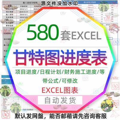 甘特图Excel项目管理横道图表工程项目施工日程计划进度表格模板3