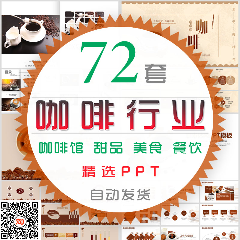 咖啡行业PPT模板美食饮料下午茶甜点产品发布宣传咖啡店咖啡豆wps