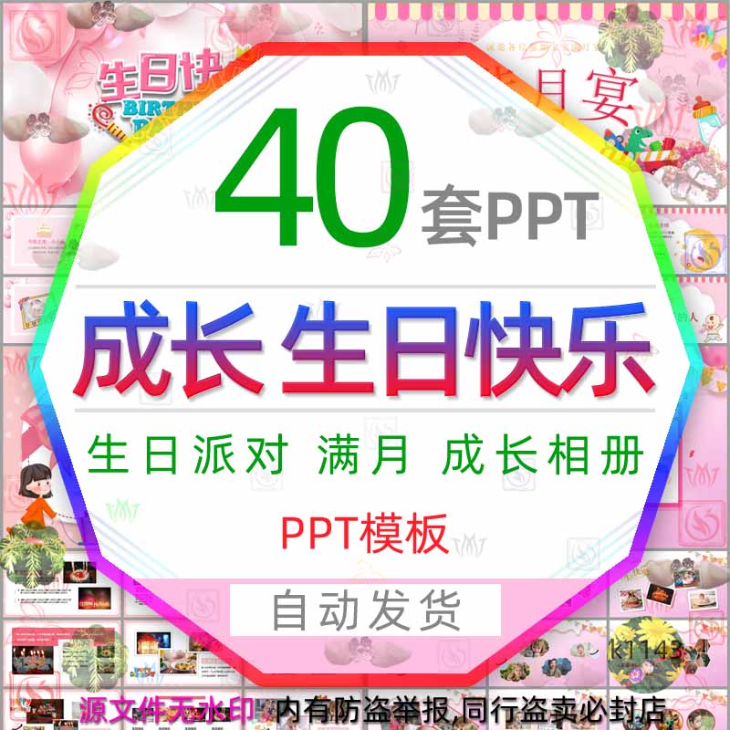 儿童生日快乐快闪孩子生日派对百日宴PPT模板成长电子相册满月宴