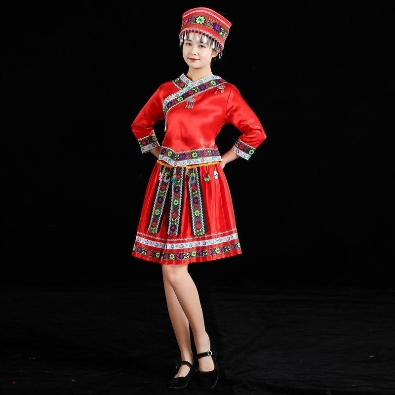 少数民族舞蹈演出服装苗族广场套装舞壮族民族风表演服民族服装女