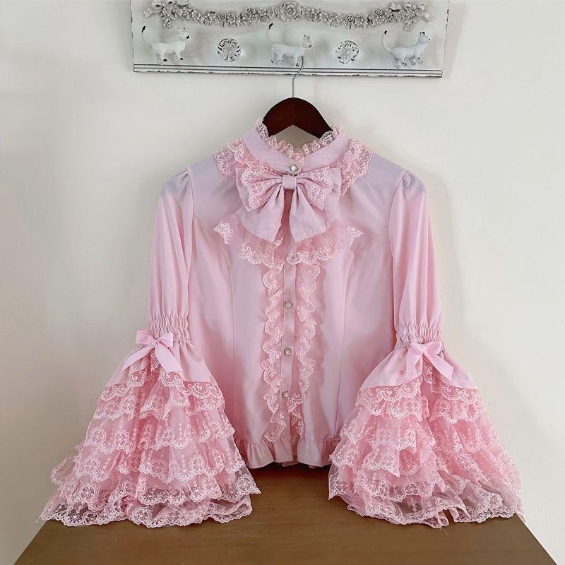 Lolita洋装甜美可爱蕾丝dolllolita姬袖衬衫长袖jsk内搭衬衫上衣