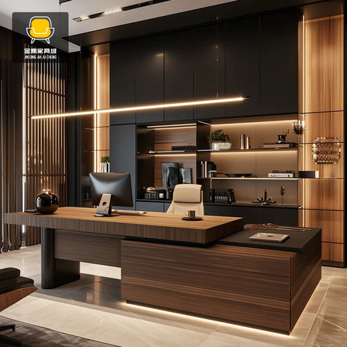 新中式现代极简实木办公桌大班台黑胡桃木高端办公室总裁桌老板桌