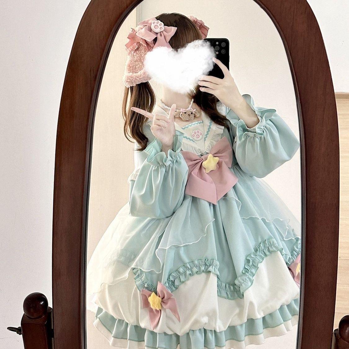洛丽塔大全套现货Lolita海军领op长袖花苞连衣裙长袖连衣裙送配饰