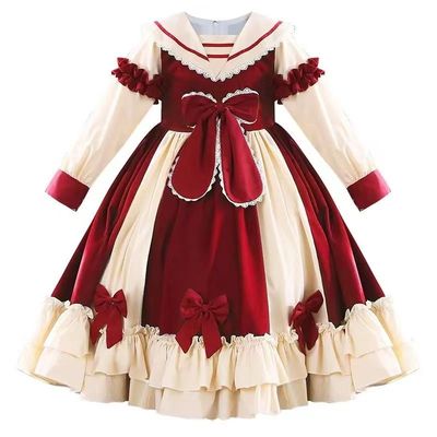 冬季加绒加厚女童洛丽塔公主裙洋气宝宝连衣裙儿童圣诞节礼服裙子