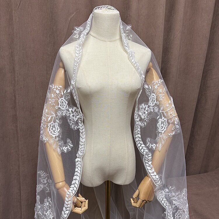 新娘头纱法式复古蕾丝花边麦穗头纱新娘主婚纱森系造型宫廷头饰