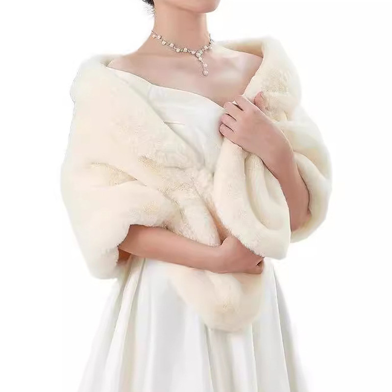 百搭仿兔毛旗袍披肩秋冬季仿皮草斗篷舞台晚宴婚纱礼服围巾女网红
