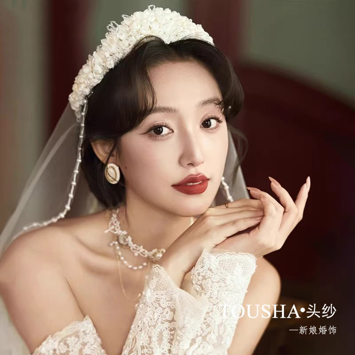 铃兰花朵甜美韩系风格新娘头纱