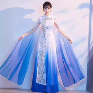 中国风水袖礼服成人民乐独奏古筝礼服大合唱演出服学生艺考表演服