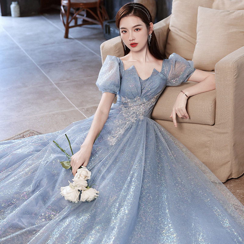 宴会晚礼服裙女蓝色洋气礼服裙