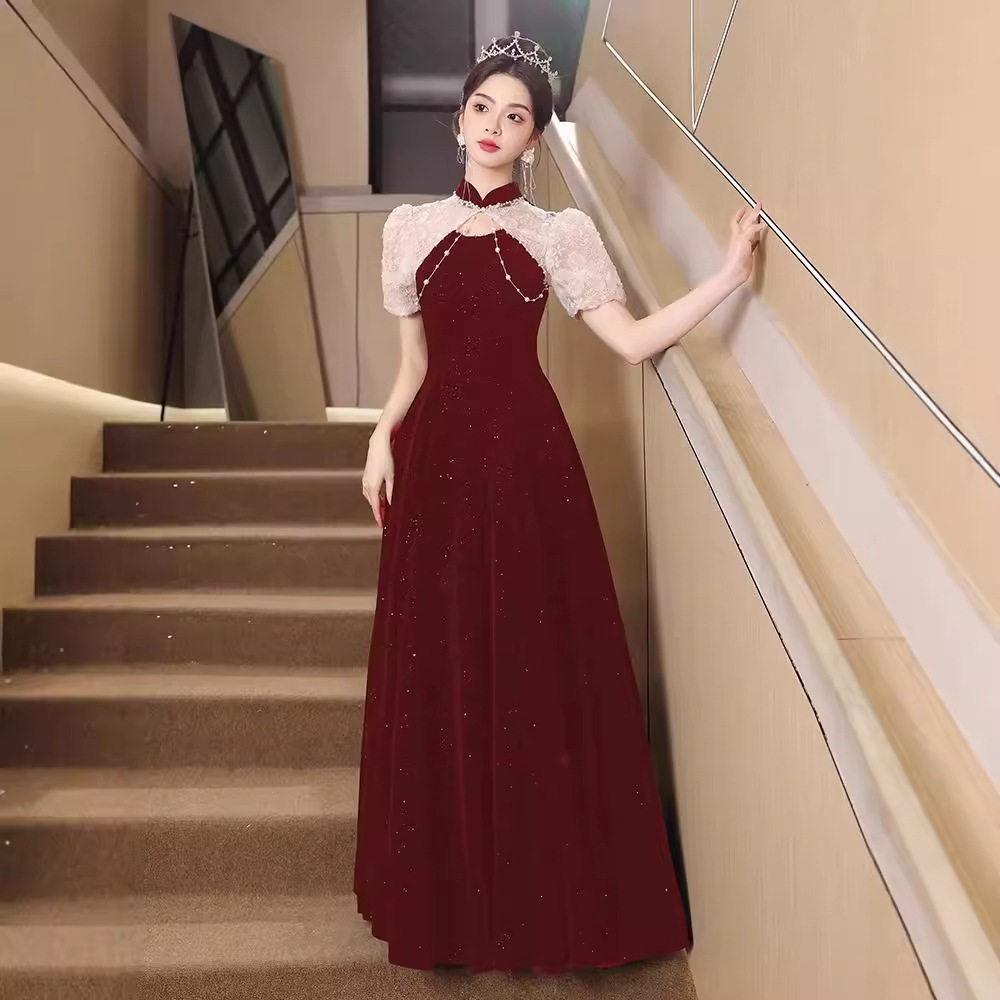 新中式敬酒服订婚晚礼服女新娘结婚订婚宴礼服裙端庄大气红色婚服