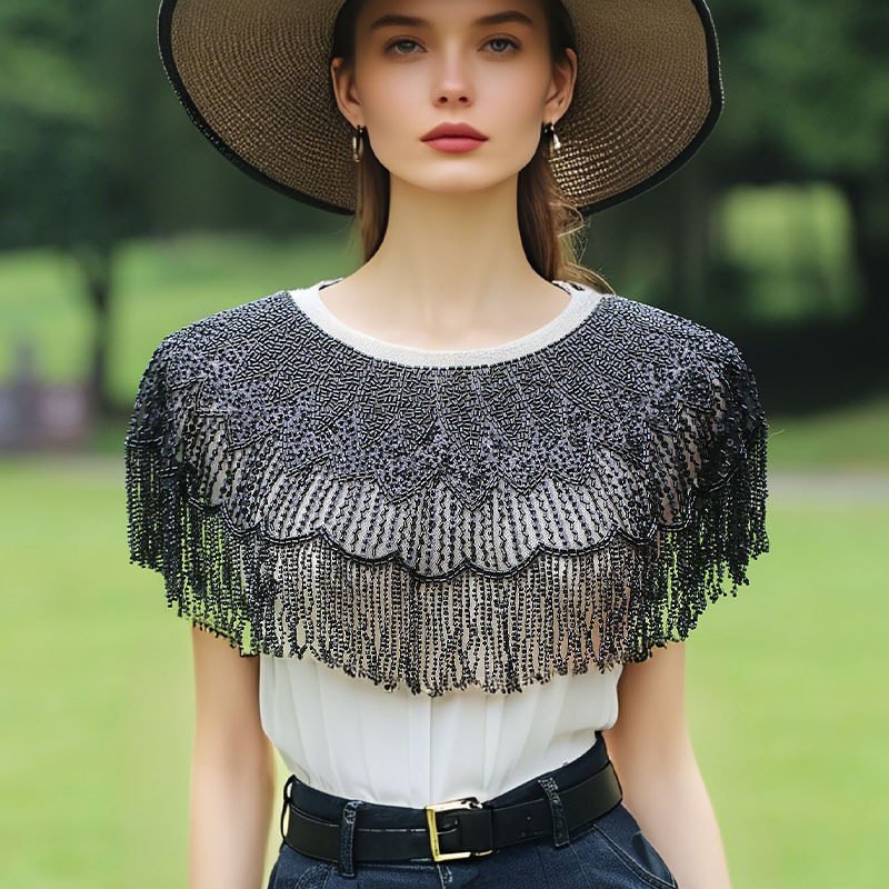 民族国风手工编织珍珠流苏云肩戏曲旗袍配饰挂饰珍珠披肩