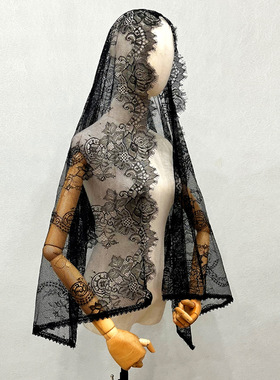 新娘头纱黑色蕾丝仙气软网纱黑白款拖尾长头纱洛丽塔花嫁新娘头饰