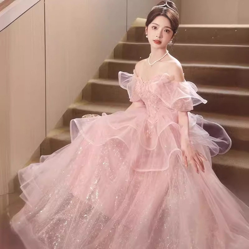 粉色晚礼服仙女气质在逃公主裙