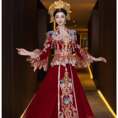 高端丝绒秀禾服新娘新款小个子