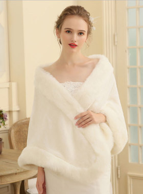 结婚婚纱礼服毛披肩仿皮草斗篷女
