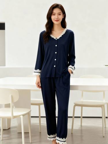 品牌春秋季纯棉睡衣女款开衫长袖长裤红色本命年家居服实体店版