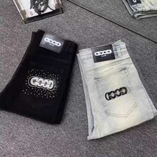 高街潮牌GOOD烫钻牛仔裤 潮刺绣牛仔裤 男女同款 小脚长裤 修身 美式