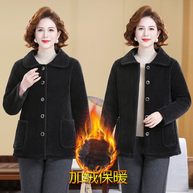 胖妈妈秋冬新款加绒加厚保暖外套