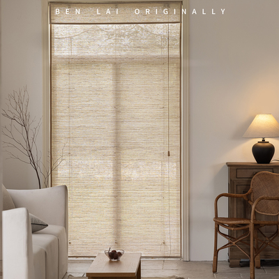 天然亚麻罗马帘日式升降折叠帘茶室竹帘民宿卷帘禅意隔断遮阳定制