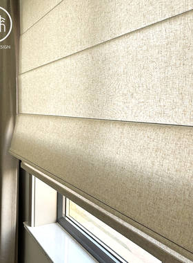 现代亚麻罗马帘升降帘茶室民宿透光不透人日式窗帘侘寂酒店卷帘