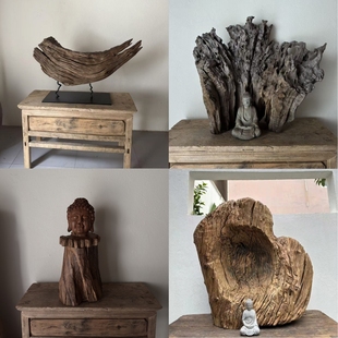 日式禅意老木头风化木摆件古木佛龛装饰民宿客栈酒店茶室摆件168