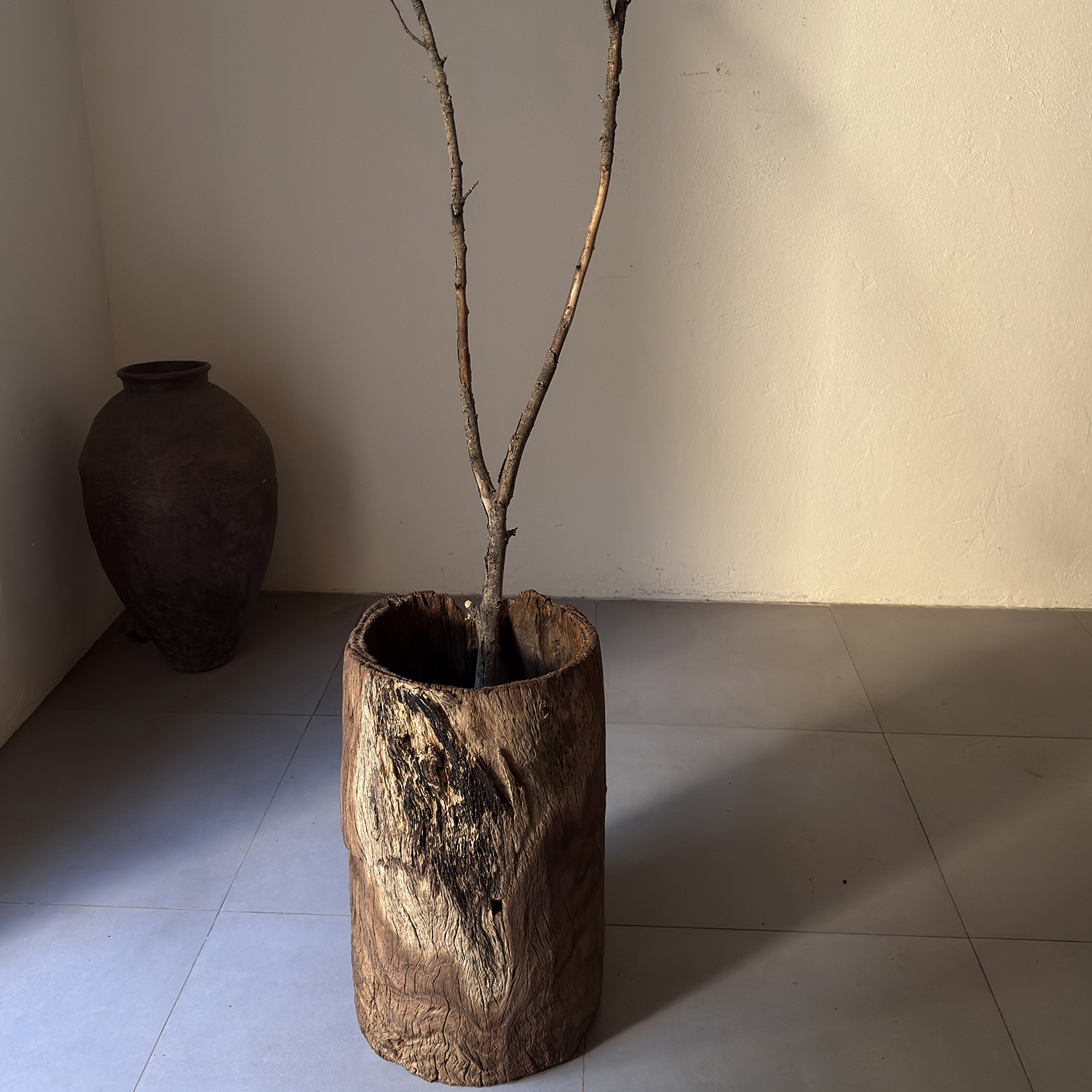 古旧老木头枯木插花干花桶装饰古旧老物件收藏摆件木桶26125