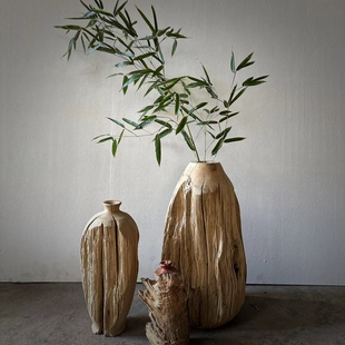枯木禅意木雕花瓶摆件木插花干花花瓶风化木客厅摆件 创意 现代