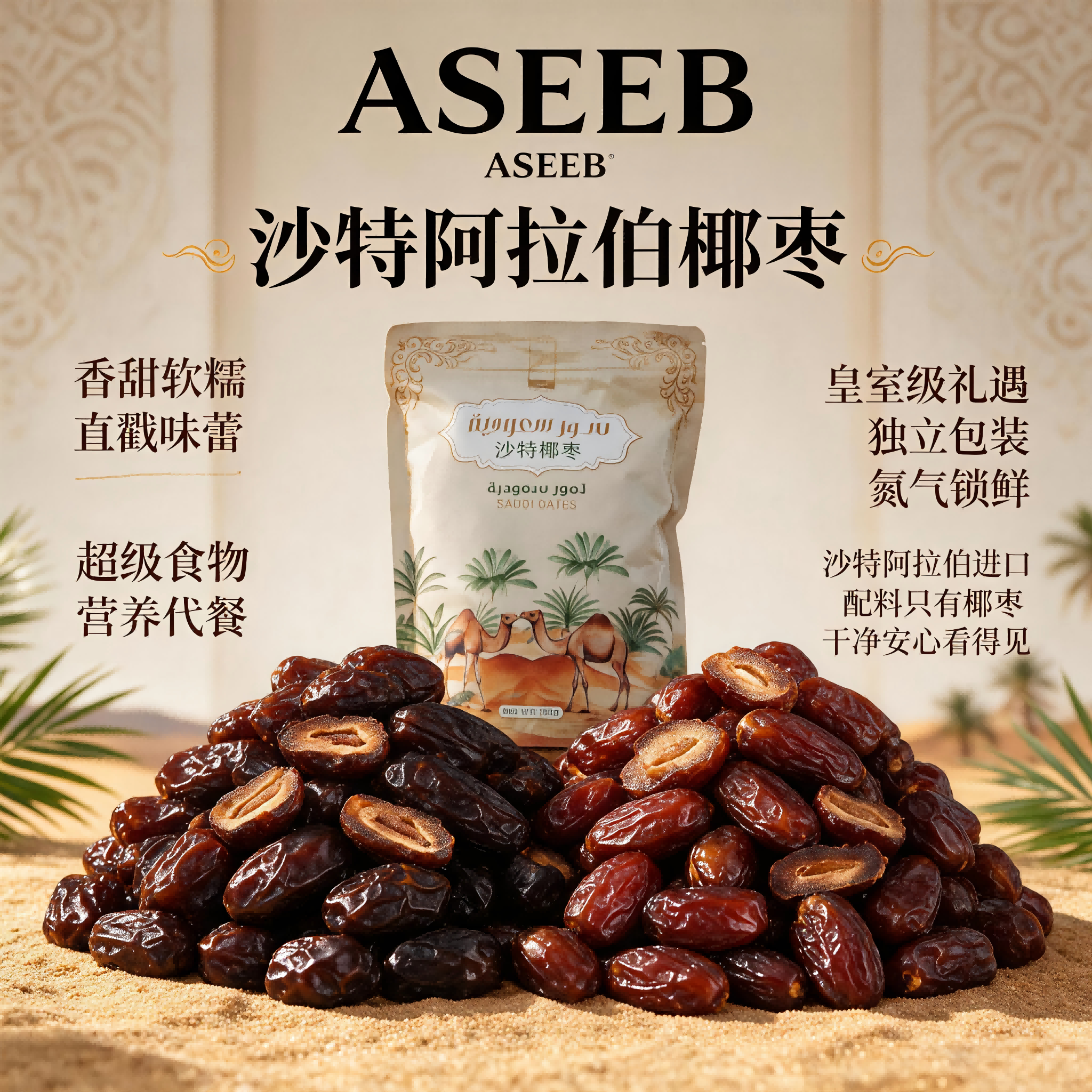 ASEEB沙特阿拉伯进口椰枣萨法维库德里袋装独立包装健康零食100g