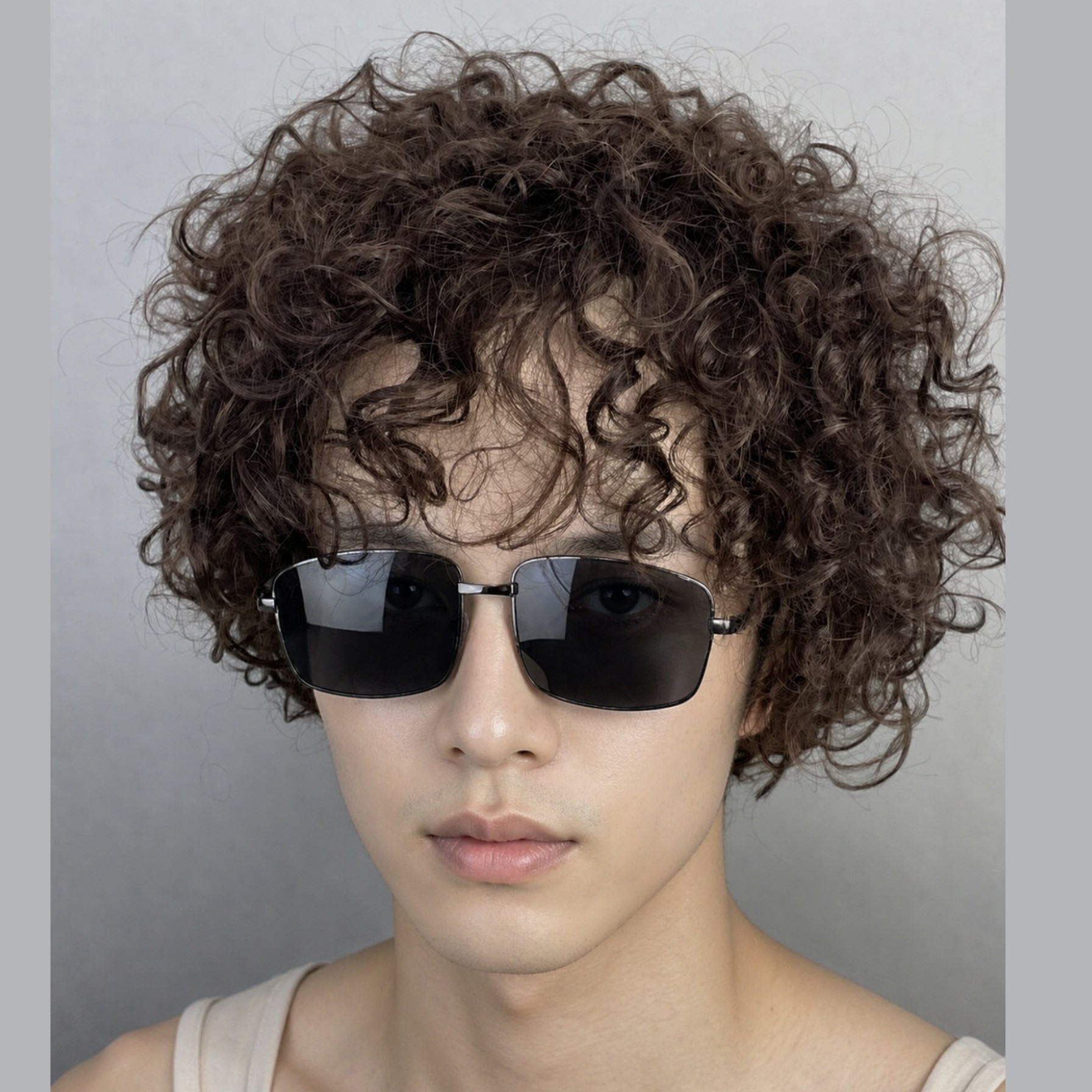 真人发短发男假发卷发男士男生时尚明星爆炸头歌星光头可戴v02t
