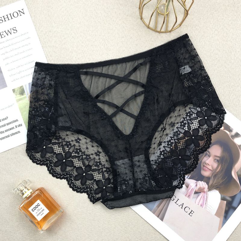 微倩中腰大码性感镂空内裤
