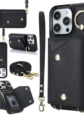 适用iphnoe14卡包手机壳13pro带卡槽11苹果12promax可插卡13mini保护套XR挂绳XSmax斜挎背带7防摔8plus零钱包