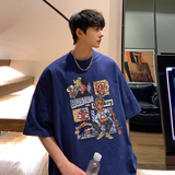 @2025夏装美式嘻哈街头宽松圆领短袖T恤港风A025-T7530-P25控38，男装T恤，电商A025