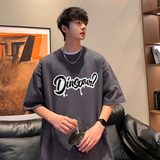 @2025夏装创意字母印花宽松圆领短袖T恤港风A025-T7503-P25控38，男装T恤，电商A025
