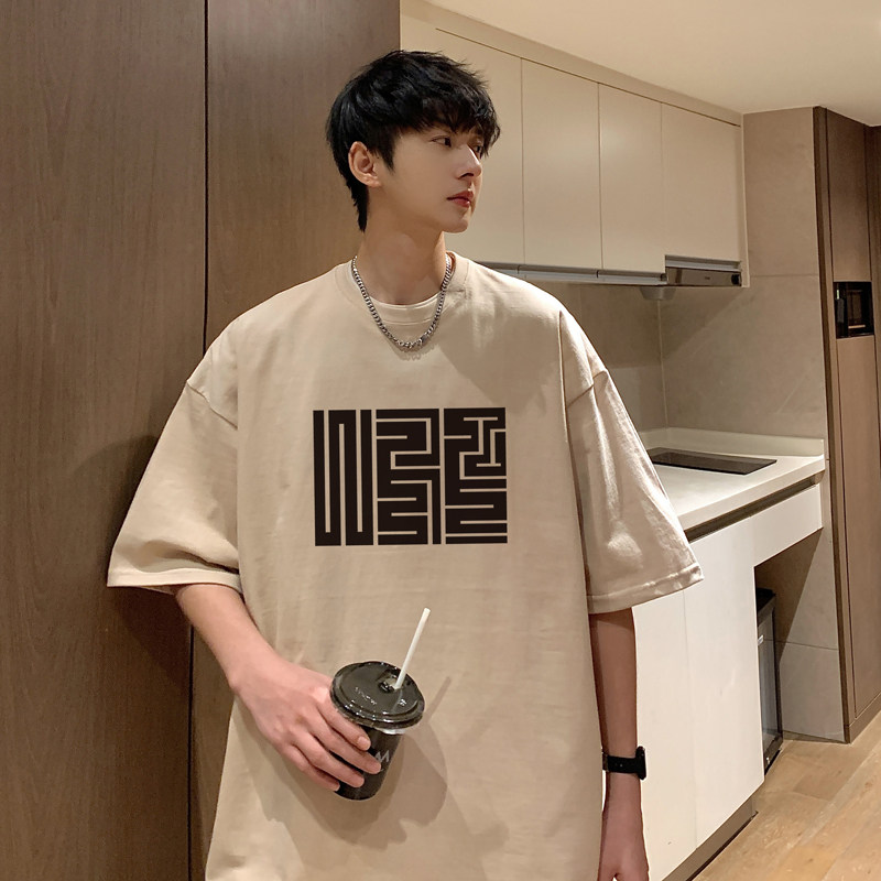 @2025夏装潮牌重磅个性印花宽松圆领短袖T恤A025-T7515-P25控38,男装T恤,电商A025