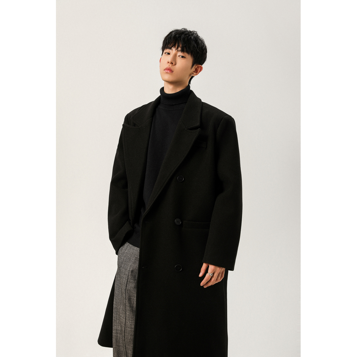 A025-F003-P128中长款毛呢大衣男2025新款秋冬外套宽松呢子风衣，男装风衣，电商A025