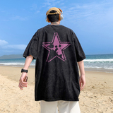 2025夏装重磅美式水洗做旧字母短袖t恤嘻哈A025-S1013-P30控45，男装T恤，电商A025