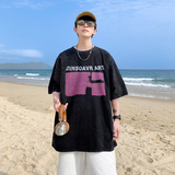 2025夏装重磅美式水洗做旧字母短袖t恤嘻哈A025-S1013-P30控45，男装T恤，电商A025