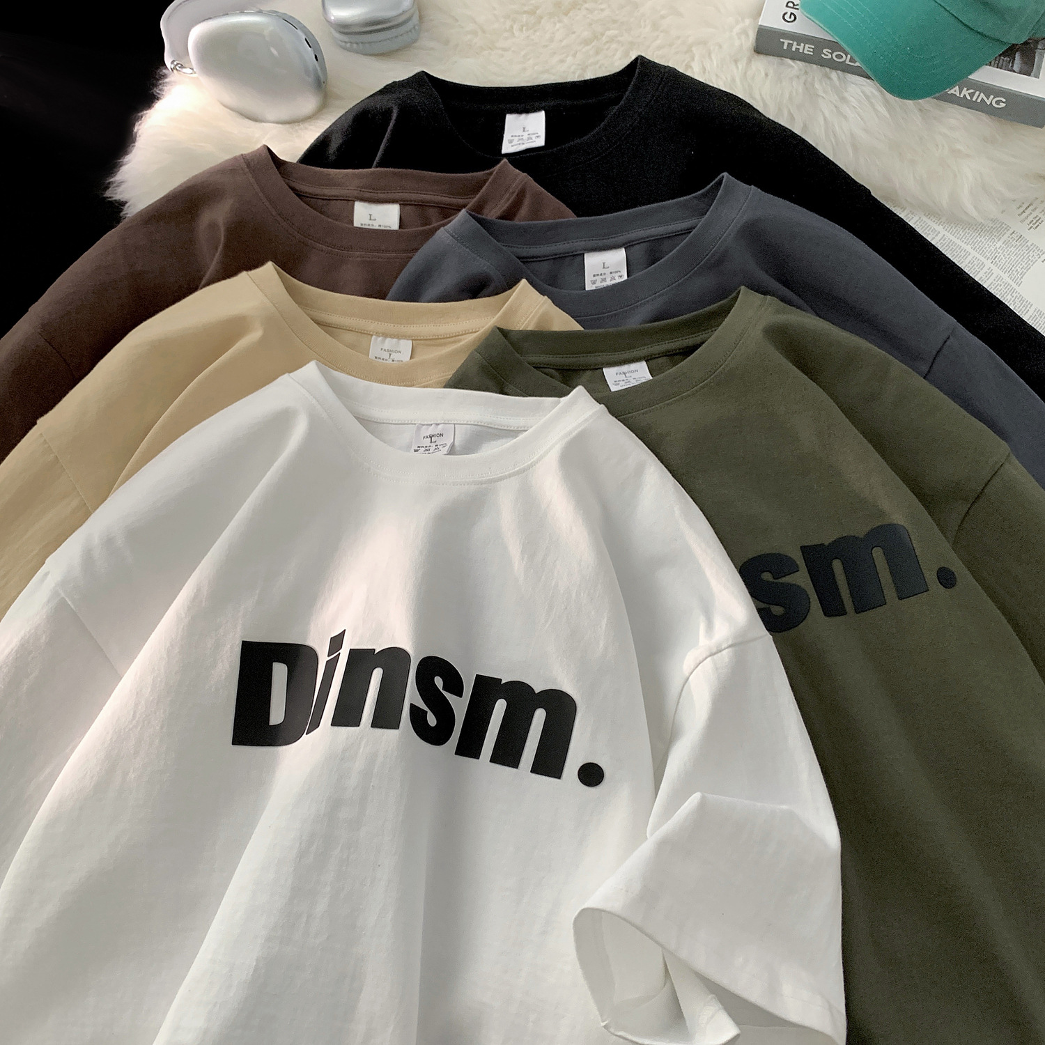 T恤男夏季字母印花重磅宽松纯棉短袖2025新款美式潮牌休闲百搭T恤，男装T恤，电商A025