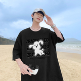 2025夏装美式潮牌情侣小狗圆领短袖T恤纯棉A025-T7597-P25控38，男装T恤，电商A025