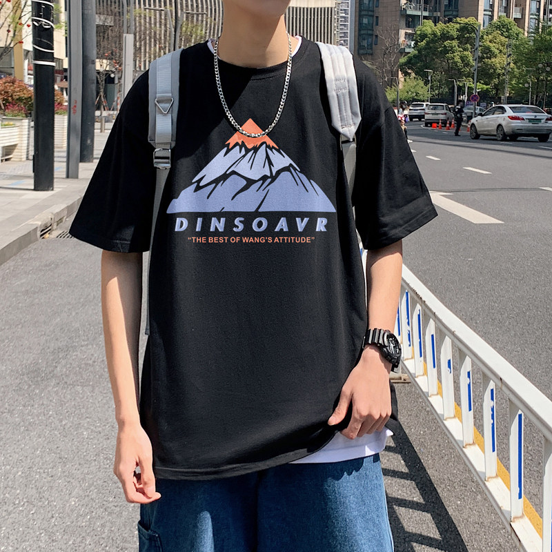 2026夏装新款创意山峰大码圆领短袖T恤情侣A025-T7196-P25控38,男装T恤,电商A025