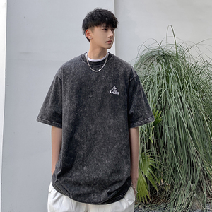 S1001A-P38 控58 2025夏美式hiphop高街水洗做旧宽松短袖t恤图片