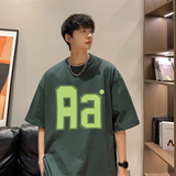 @2025夏季宽松字母印花休闲圆领短袖T恤港风A025-T7395-P25控38，男装T恤，电商A025