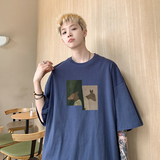 @2025夏季新款动物痞帅纯棉宽松圆领短袖T恤A025-T7565-P25控38，男装T恤，电商A025
