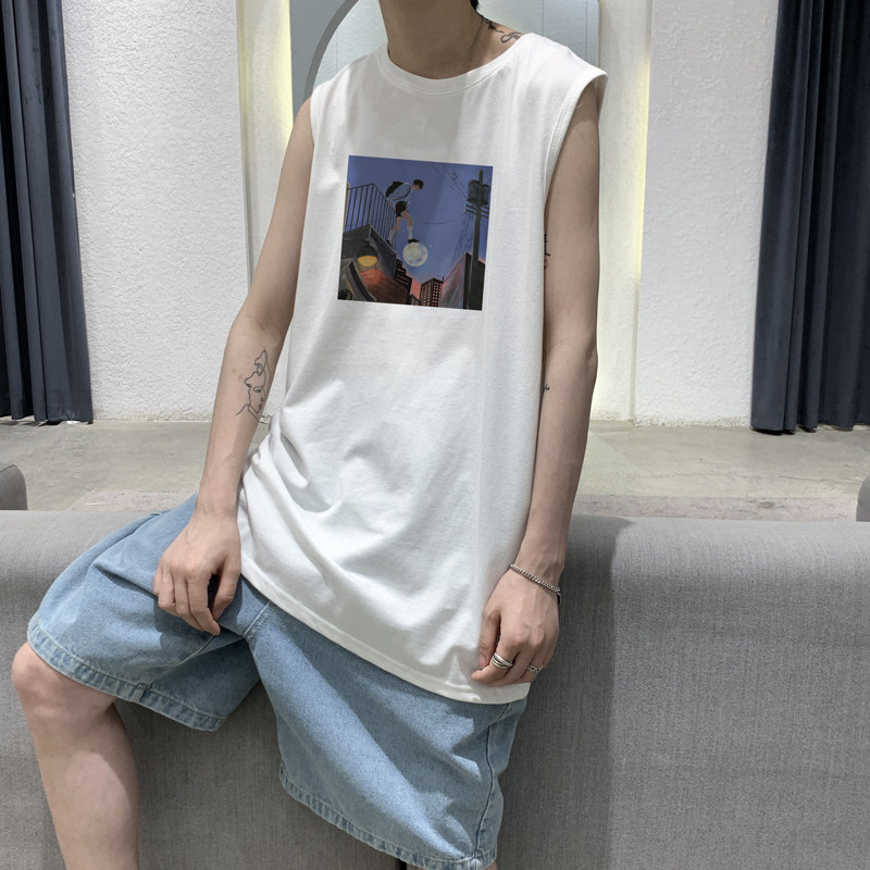 2026夏装新款印花t恤男宽松运动坎肩ins背心男外穿A025-B291-P25,男装背心/马甲,电商A025