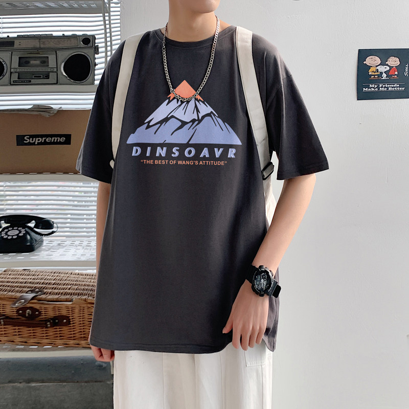 2026夏装新款创意山峰大码圆领短袖T恤情侣A025-T7196-P25控38,男装T恤,电商A025