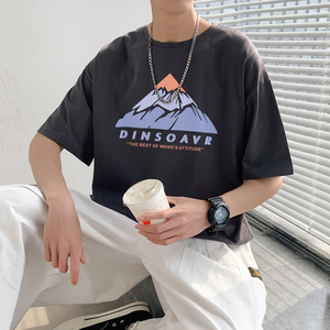 2026夏装新款创意山峰大码圆领短袖T恤情侣 A025-T7196-P25 控38图片